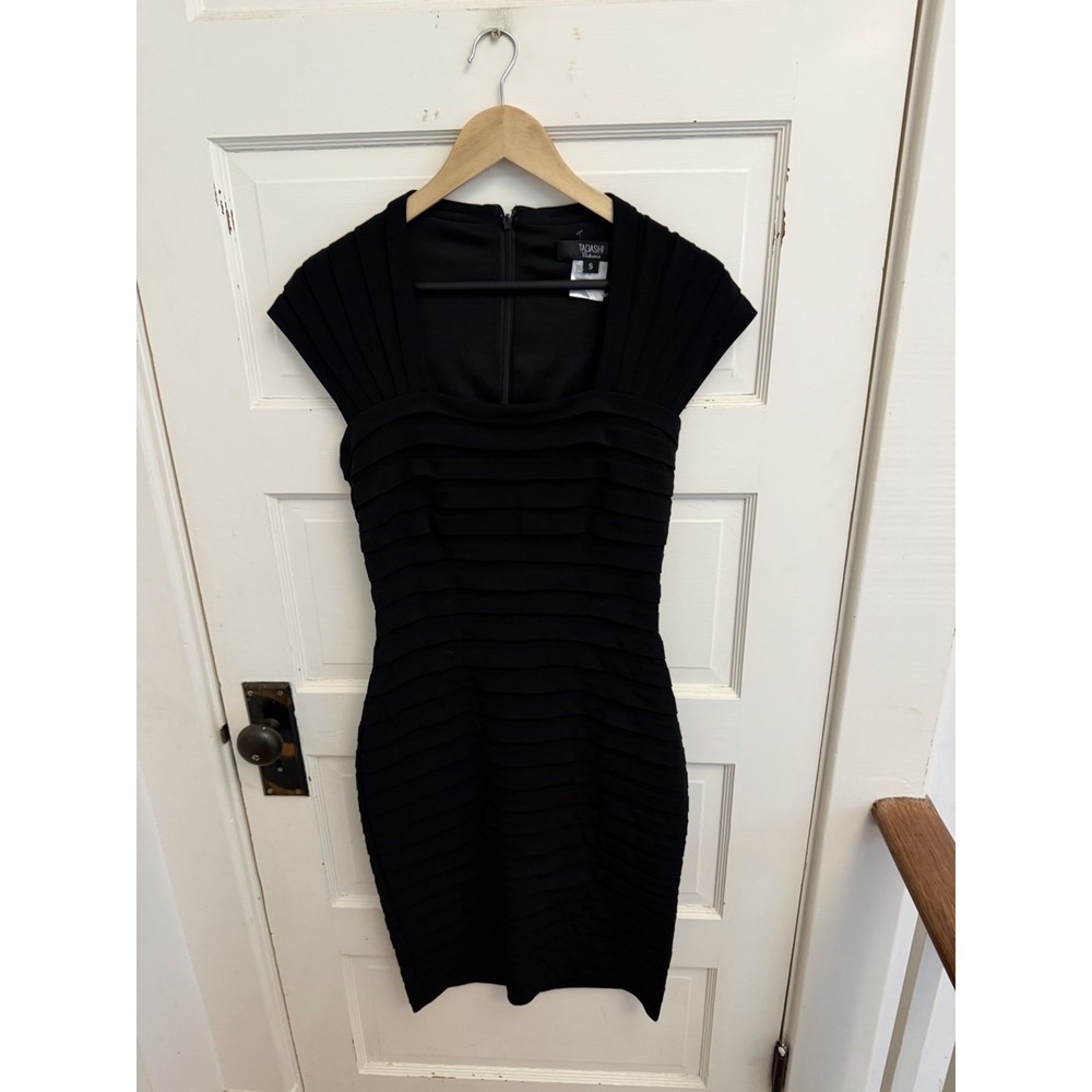 Tadashi Collection Women's Black Square Neck Layered Sheath Cocktail Size Small